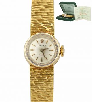 Vintage 1966 Ladies Rolex Orchid 18k Yellow Gold 15mm Silver Watch 2458 B,  P