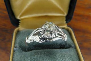 Vintage palladium ART DECO ANTIQUE DIAMOND SOLITAIRE ENGAGEMENT WEDDING ring C4 2
