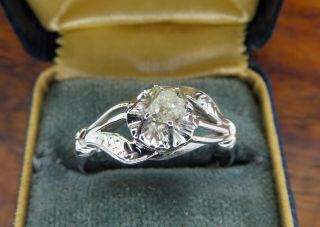 Vintage palladium ART DECO ANTIQUE DIAMOND SOLITAIRE ENGAGEMENT WEDDING ring C4 3