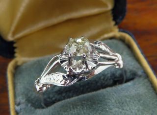 Vintage palladium ART DECO ANTIQUE DIAMOND SOLITAIRE ENGAGEMENT WEDDING ring C4 5