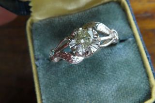 Vintage palladium ART DECO ANTIQUE DIAMOND SOLITAIRE ENGAGEMENT WEDDING ring C4 7