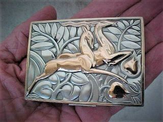 Vintage Art Deco Sterling Silver & Gold Plated Box With Gazelles & Foliage