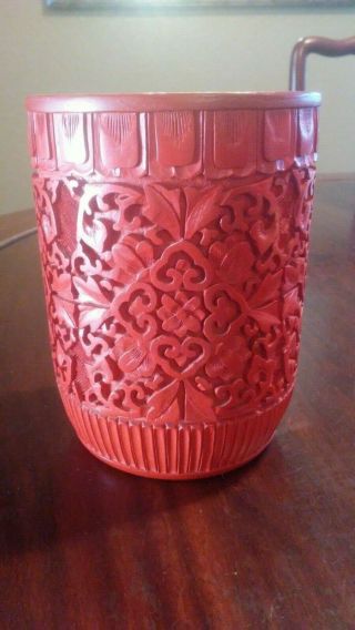 Antique Vintage Chinese Cinnabar Lacquer Brush Pot Vase