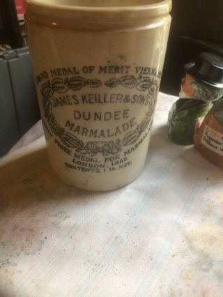 Rare Antique Old James Keiller & Sons Dundee Marmalade Stoneware Jar Crock 1873