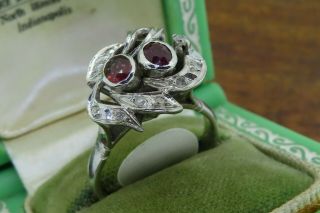 Vintage palladium ART DECO ANTIQUE 1920 ' s RUBY DIAMOND COCKTAIL ESTATE ring C4 2