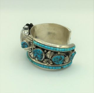 Vintage Brian Kachinvama Hopi Silver and Turquoise Bracelet Cuff Watch 4