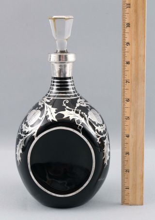Antique Cambridge Glass Black Pinch Decanter Bottle Sterling Thistles Overlay 2