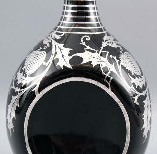 Antique Cambridge Glass Black Pinch Decanter Bottle Sterling Thistles Overlay 5