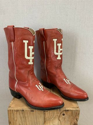 Vtg 1979 University Of Houston Leather Cowboy Boots For Cedric Dempsey Ncaa Pres