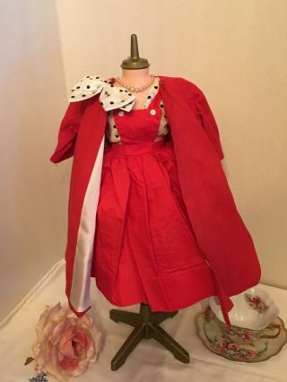 Vintage Madame Alexander Cissy Doll Dress Coat Top Red Black White Cotton