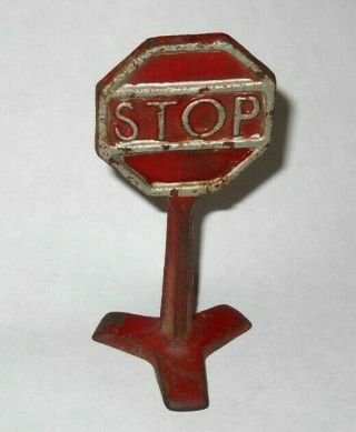 Vintage 1930`s Arcade Cast Iron Red Stop Sign 3 1/2 "