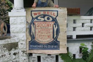 Large Vintage C.  1930 Standard Oil Socony Gas Station 46 " Banner Sign