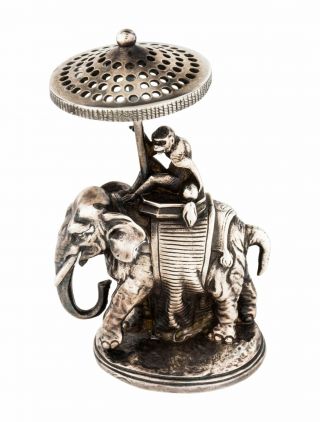 Rare Christofle France Silver Plate Figurine Toothpick Holder Monkey On Elephant