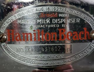 Vintage Hamilton Beach Malted Milk Dispenser No.  20 Arnold Model Horlicks Glass 2