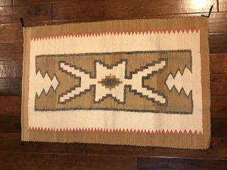 Vintage Navajo Geometric Outline Natural Dye Rug 48” X 30”