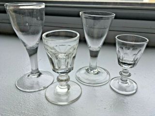 19th Century Flint Glass Button Stem Wine Glass Rough And Smooth Pontil Set Of 4