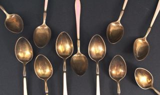 19 Denmark Norway Sterling Guilloche Enamel Demitasse Spoons Cocktail Forks 3