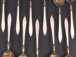 19 Denmark Norway Sterling Guilloche Enamel Demitasse Spoons Cocktail Forks 4