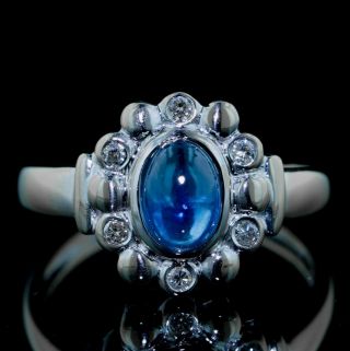 Vintage Estate Signed 1.  92ctw Natural Sapphire Diamond Halo 14k White Gold Ring