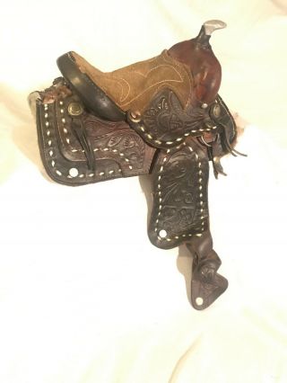 Vintage Miniature Western Salesman Sample 9 " Leather And Suede Saddle