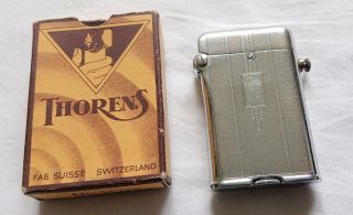 Vintage Swiss Thorens Engine Turned 1602 Boxed Lighter Needs Spring