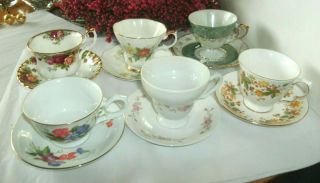 6 Vintage Tea Cups And Saucers,  Royal Albert,  Queen Anne,  Avon,  Pearlized,  England