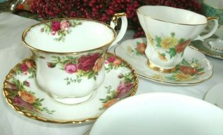 6 VINTAGE TEA CUPS AND SAUCERS,  ROYAL ALBERT,  QUEEN ANNE,  AVON,  PEARLIZED,  ENGLAND 2