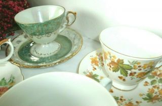 6 VINTAGE TEA CUPS AND SAUCERS,  ROYAL ALBERT,  QUEEN ANNE,  AVON,  PEARLIZED,  ENGLAND 3