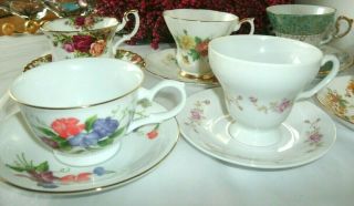 6 VINTAGE TEA CUPS AND SAUCERS,  ROYAL ALBERT,  QUEEN ANNE,  AVON,  PEARLIZED,  ENGLAND 4