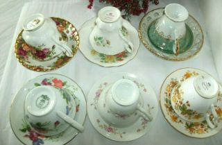 6 VINTAGE TEA CUPS AND SAUCERS,  ROYAL ALBERT,  QUEEN ANNE,  AVON,  PEARLIZED,  ENGLAND 6