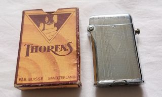 Vintage Swiss Thorens Engine Turned 1602 Boxed Lighter
