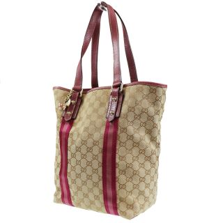 Gucci Gg Tote Bag Brown Purple Canvas Leather Italy Vintage Auth Z521 I
