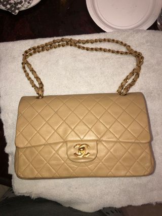 Authentic Chanel Lambskin Medium Classic Double Flap Bag 2.  55 Vintage