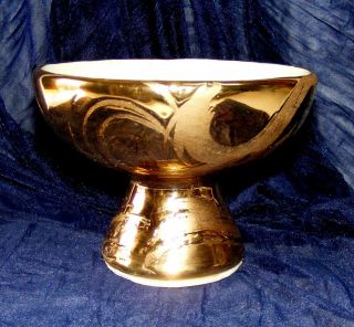 Vtg Shiny 22 Kt Weeping Gold Swetye Ceramic Compote / Candy Dish / Planter
