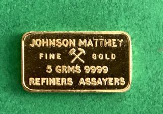 Vintage Johnson Matthey London 5 Gram.  9999 Fine Gold - Bank Of England