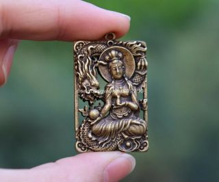 4 Cm China Pure Copper Bronze Dragon Kwan - Yin Guanyin Bodhisattva Buddha Pendant