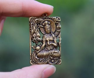 4 cm China Pure Copper Bronze Dragon Kwan - yin Guanyin Bodhisattva Buddha Pendant 2