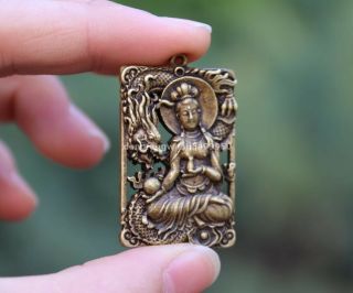 4 cm China Pure Copper Bronze Dragon Kwan - yin Guanyin Bodhisattva Buddha Pendant 3