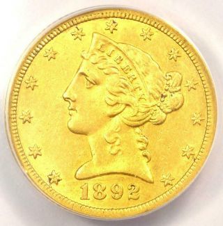 1892 - Cc Liberty Gold Half Eagle $5 Coin - Anacs Au53 Details - Rare Carson City
