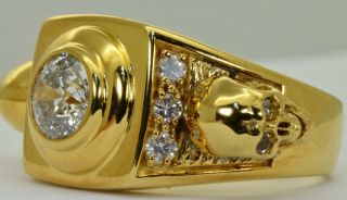One Of A Kind Vintage Masonic/memento Mori Skull 14k Gold&1.  75ct Diamond Ring
