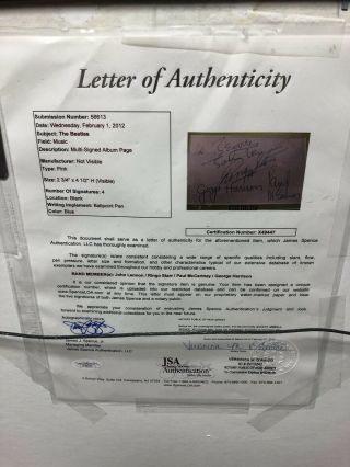 Rare Complete The Beatles Autographs With From JSA Authentic Signed 4