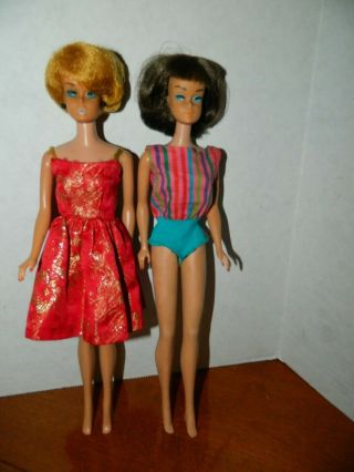 Vintage 1965 American Girl Long Hair Barbie Brunette Bend leg Plus Bubble Cut w/ 3