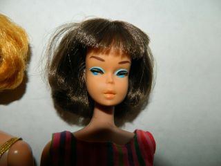 Vintage 1965 American Girl Long Hair Barbie Brunette Bend leg Plus Bubble Cut w/ 4