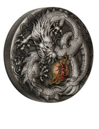 Dragon 2019 5 Oz Pure Silver Antiqued Colored Coin – Perth – Tuvalu