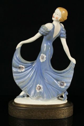 Katzhutte German Art Deco Flapper Dancing Woman Porcelain Goldscheider Figurine