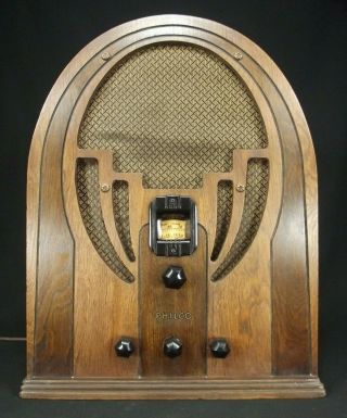 Antique Cathedral Radio Philco Vintage Tube Wood Bakelite Superheterodyne 1930s