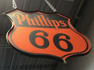 VTG Phillips 66 Two Sided Porcelain Gas Station Sign w/Steel Ring, 10