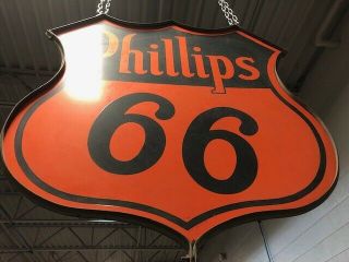 VTG Phillips 66 Two Sided Porcelain Gas Station Sign w/Steel Ring, 4