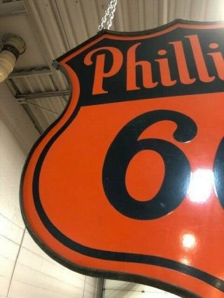VTG Phillips 66 Two Sided Porcelain Gas Station Sign w/Steel Ring, 6