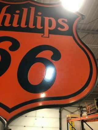 VTG Phillips 66 Two Sided Porcelain Gas Station Sign w/Steel Ring, 7